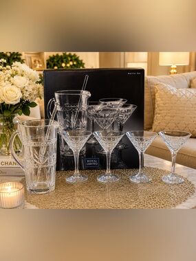 Royal Limited Clear Crystal Martini Glasses with Pitcher Set